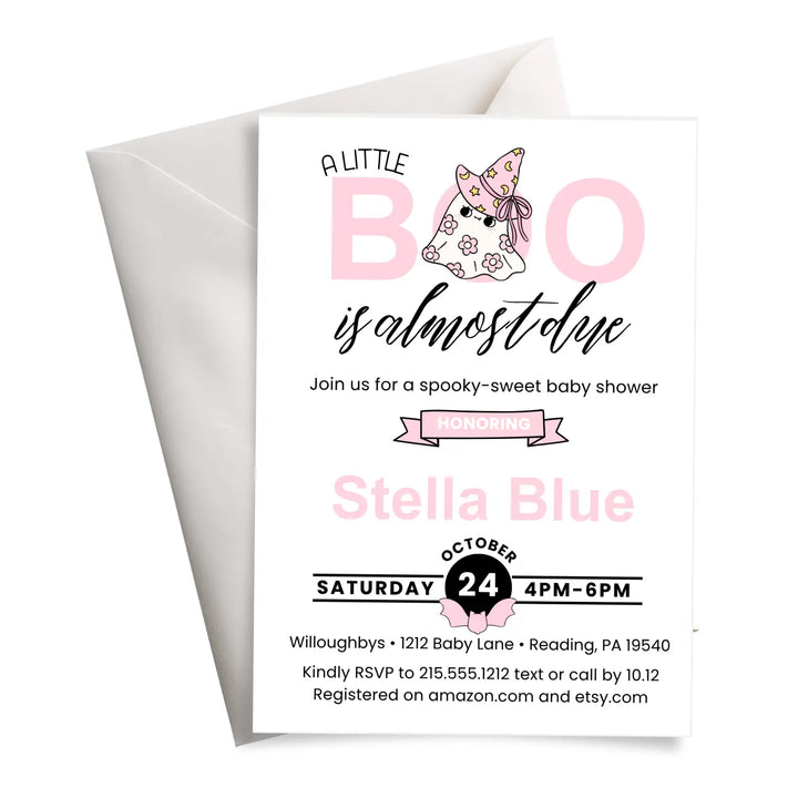 Halloween baby shower invitations little boo is due theme printable & printed options