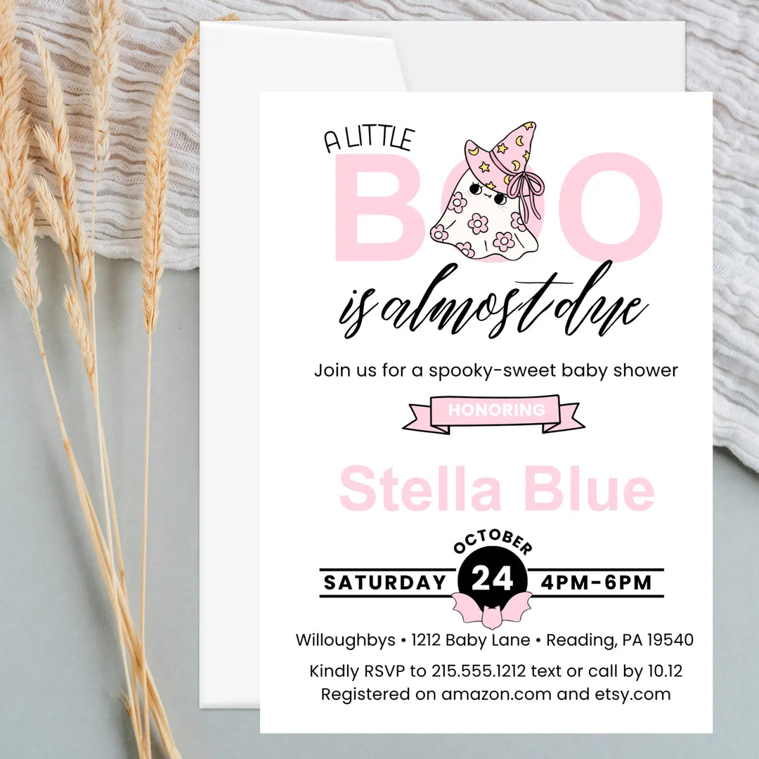 Halloween baby shower invitations little boo is due theme printable & printed options