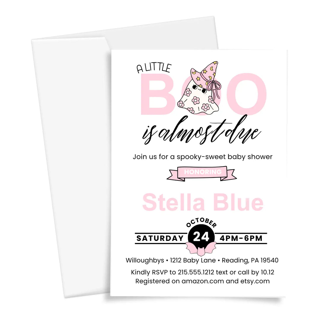Halloween baby shower invitations little boo is due theme printable & printed options