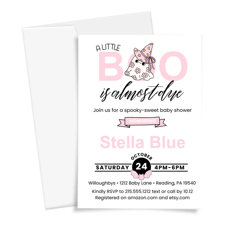 Halloween baby shower invitations little boo is due theme printable & printed options
