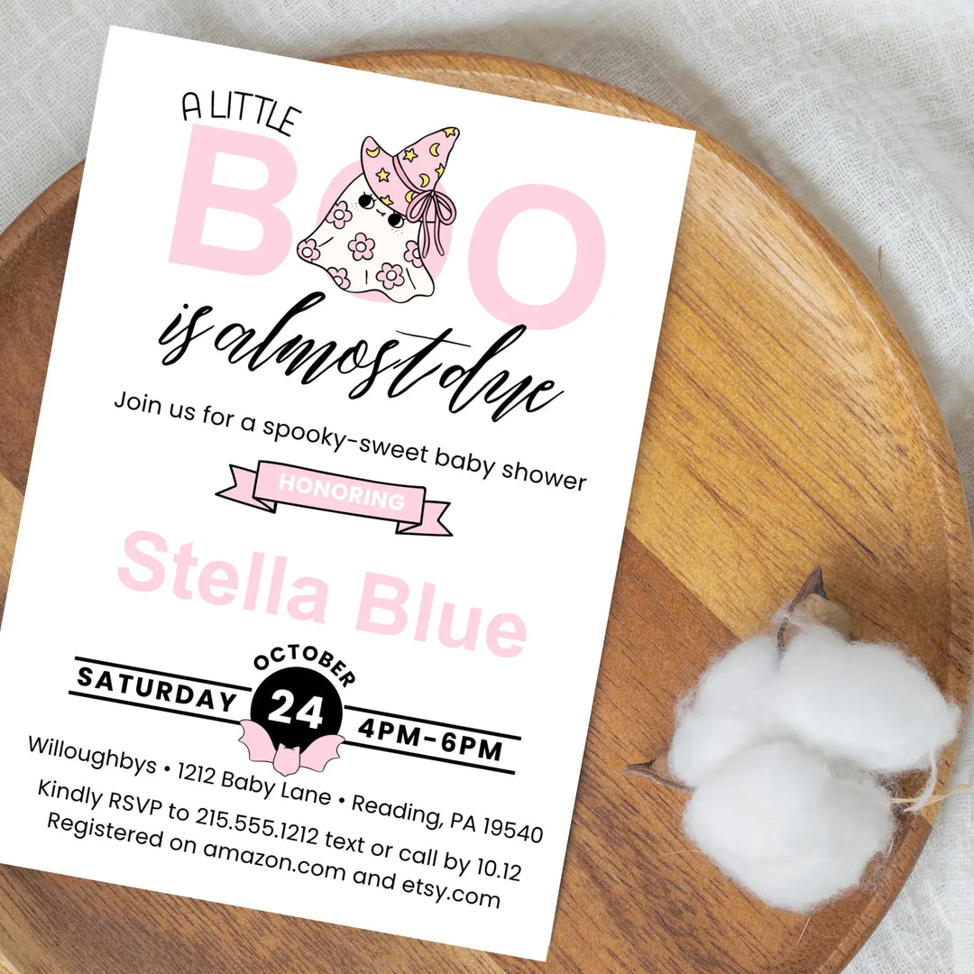 Halloween baby shower invitations little boo is due theme printable & printed options