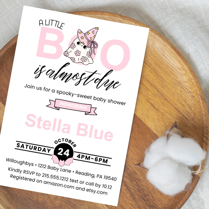 Halloween baby shower invitations little boo is due theme printable & printed options
