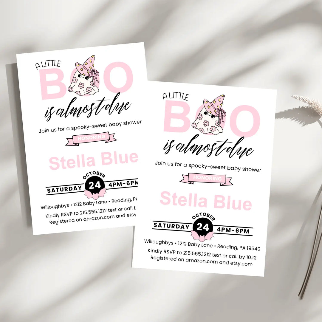 Halloween baby shower invitations little boo is due theme printable & printed options