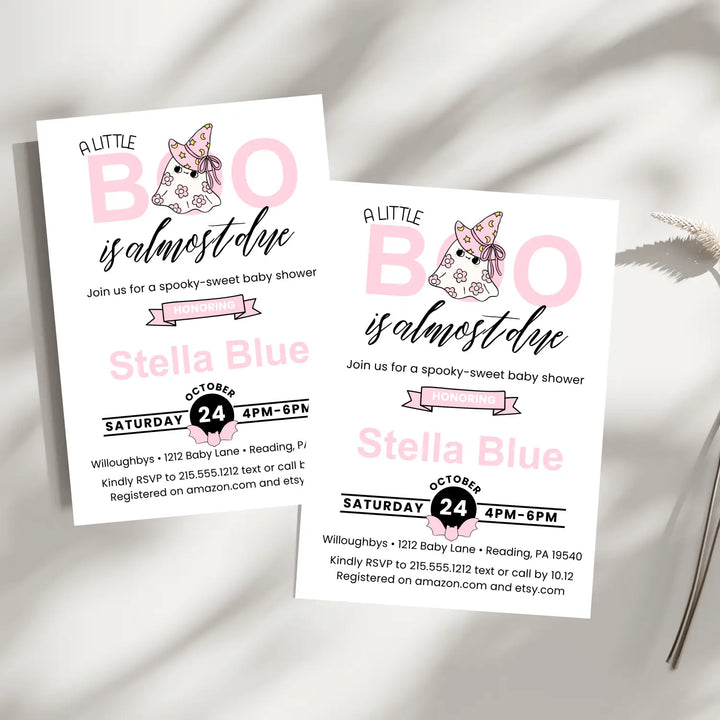 Halloween baby shower invitations little boo is due theme printable & printed options