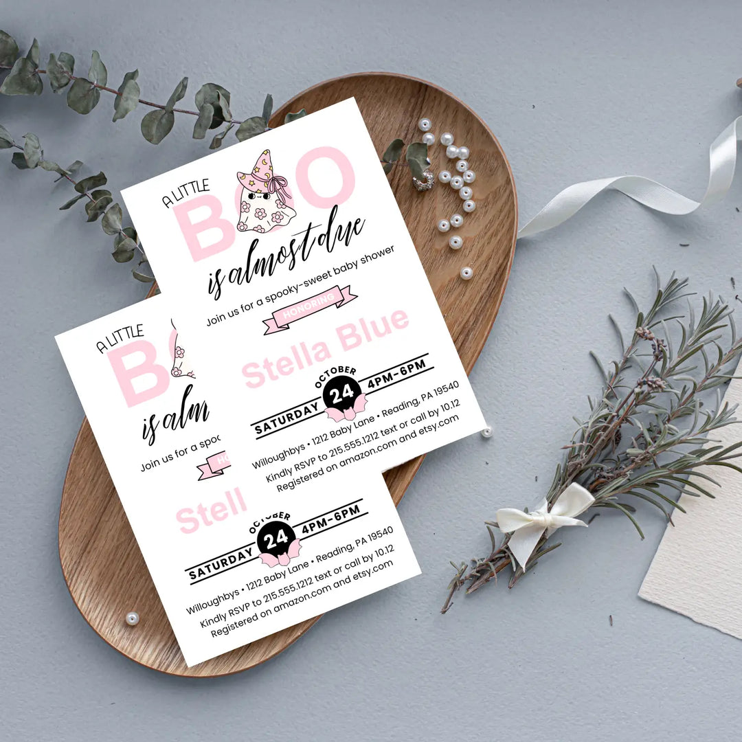 Halloween baby shower invitations little boo is due theme printable & printed options