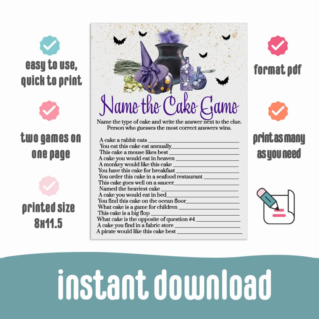 Halloween bridal shower guess the cake game | unique wedding reception activity | instant pdf download - party games