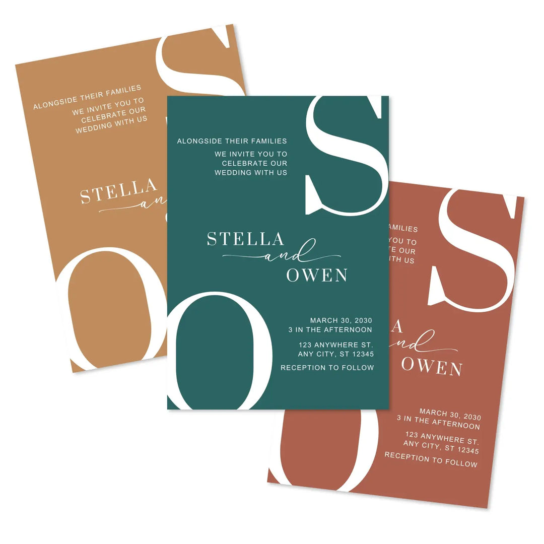 Personalized wedding invitations modern - customizable details - usa made ultra-quality cardstock with white envelopes