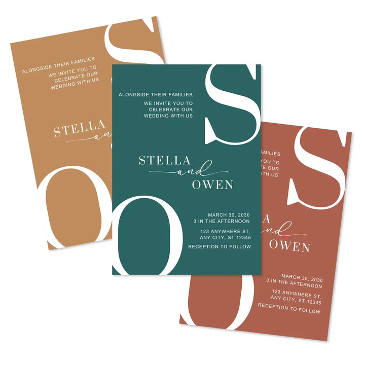 Personalized wedding invitations modern - customizable details - usa made ultra-quality cardstock with white envelopes