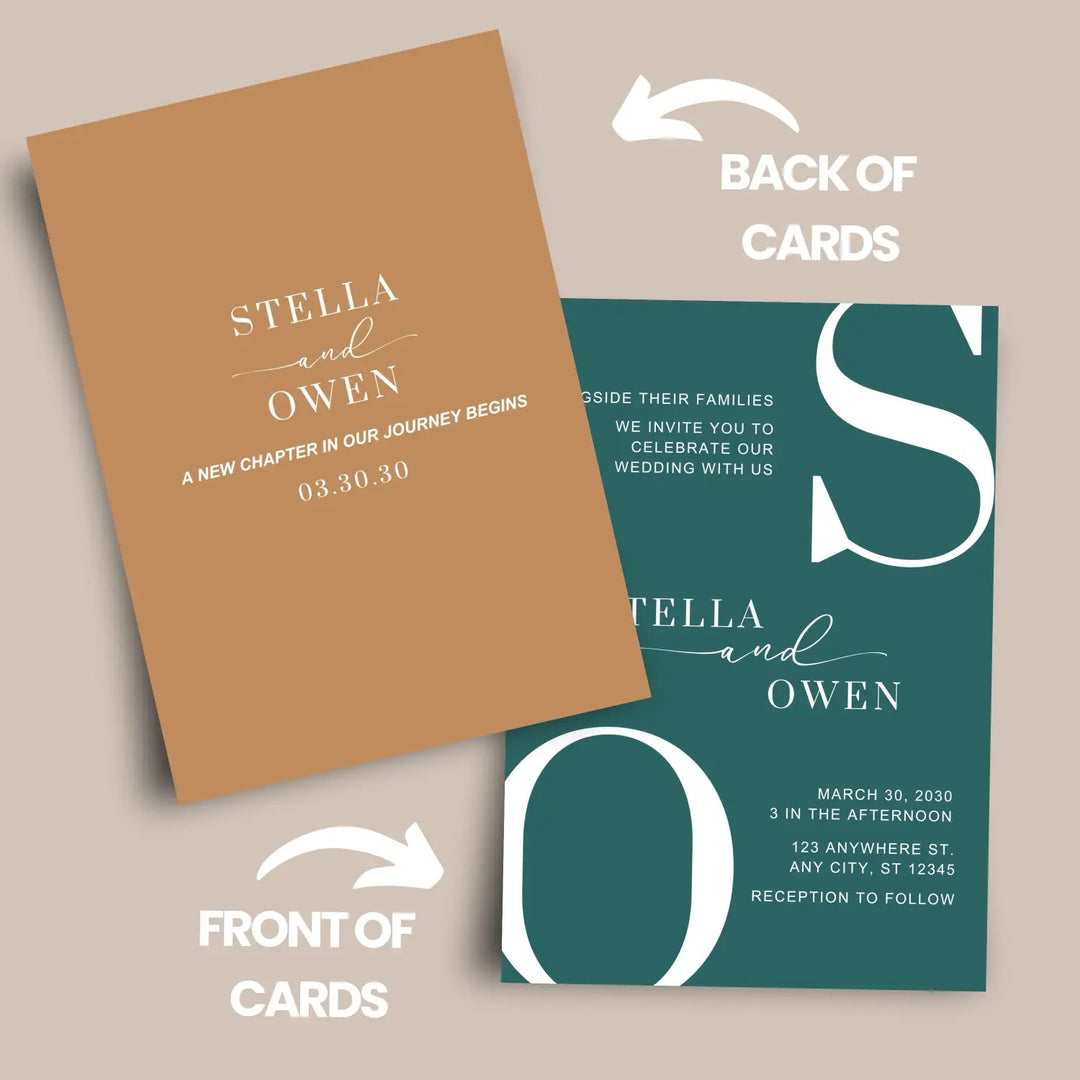 Personalized wedding invitations modern - customizable details - usa made ultra-quality cardstock with white envelopes