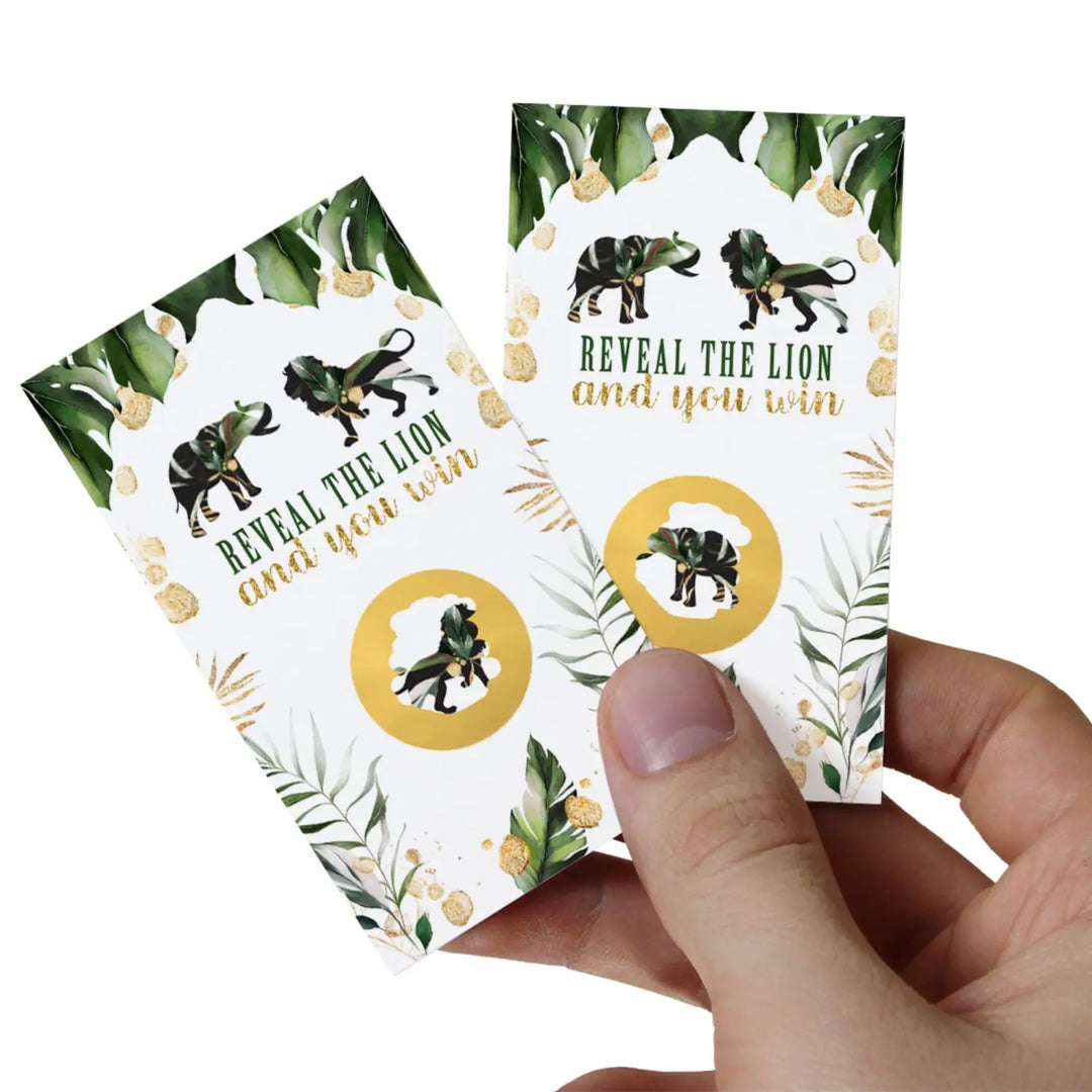 Jungle-themed baby shower scratch-off game cards: 30 fun activities for boys or girls - party games