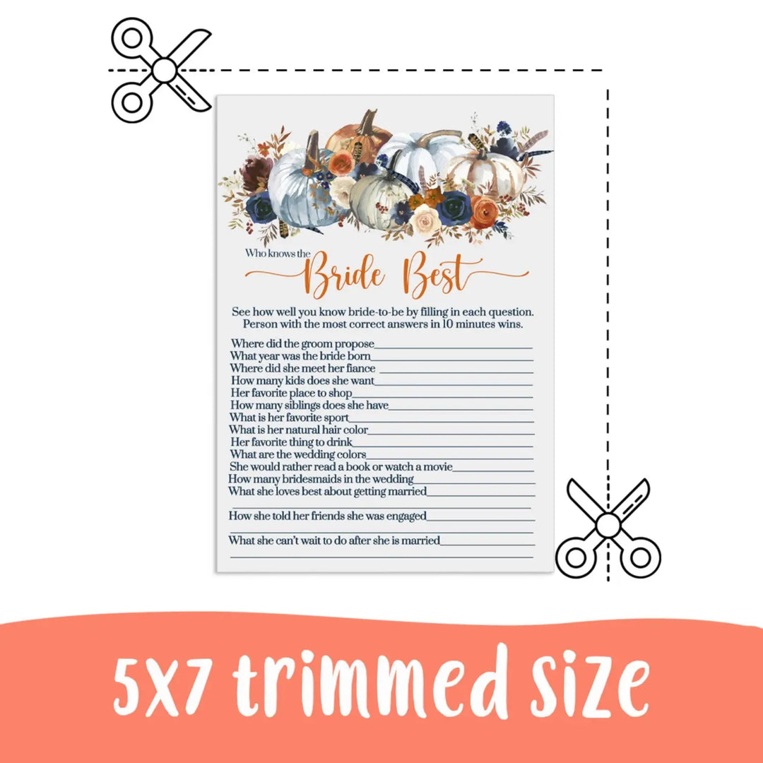 Who knows the bride best bridal shower trivia game instant pdf printable download rustic pumpkin floral - party games
