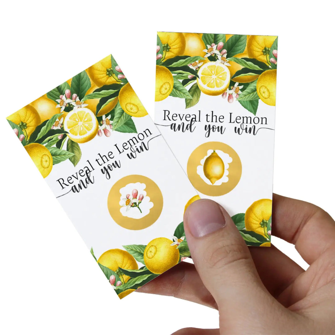 Lemon themed bridal shower scratch-off game cards - fun wedding & engagement party activity - games
