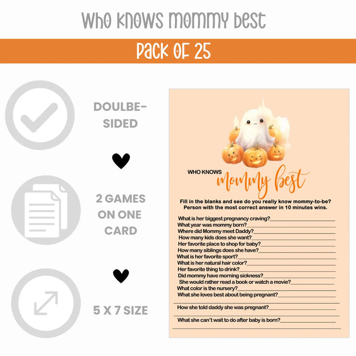 Little boo baby shower game set halloween pumpkin & ghost 5x7 cards (25 ct) - party games