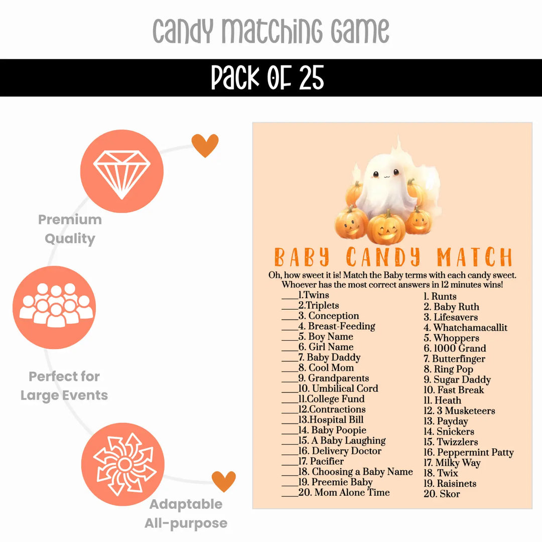 Little boo baby shower game set halloween pumpkin & ghost 5x7 cards (25 ct) - party games