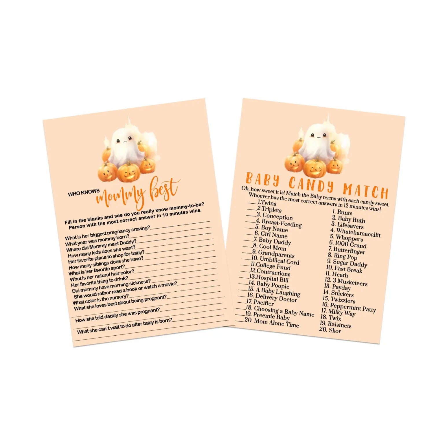 Little boo baby shower game set halloween pumpkin & ghost 5x7 cards (25 ct) - party games