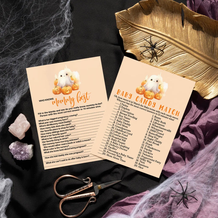 Little boo baby shower game set halloween pumpkin & ghost 5x7 cards (25 ct) - party games