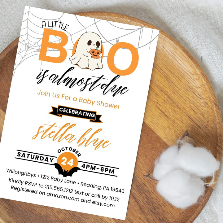 A little boo baby shower invitations halloween gender neutral theme printable & printed options