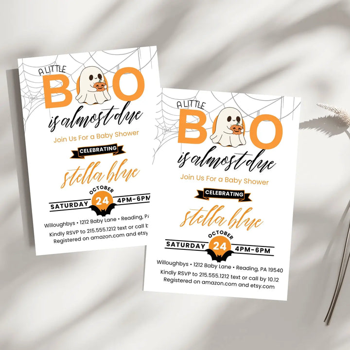 A little boo baby shower invitations halloween gender neutral theme printable & printed options