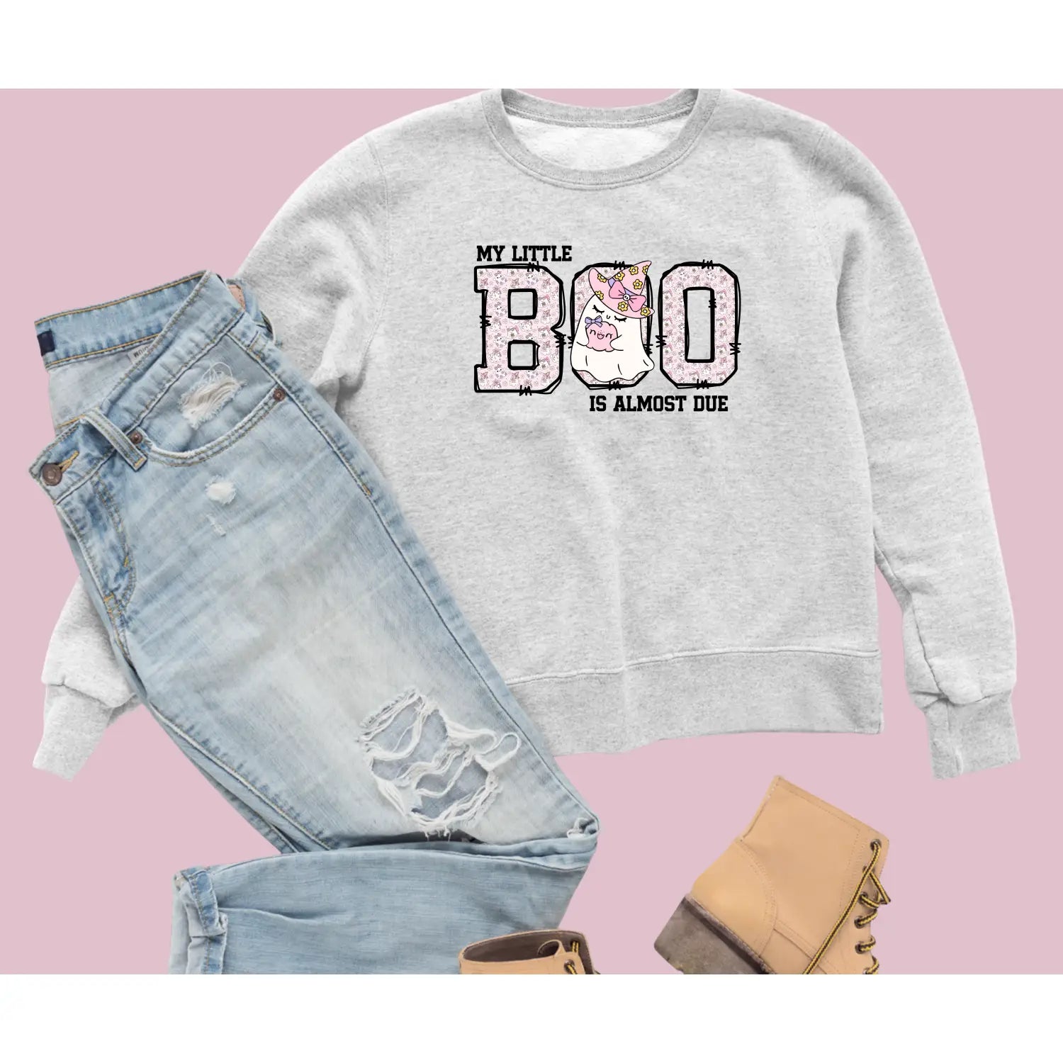 My little boo pregnancy sweatshirt maternity gift baby shower apparel cute mama halloween announcement pink