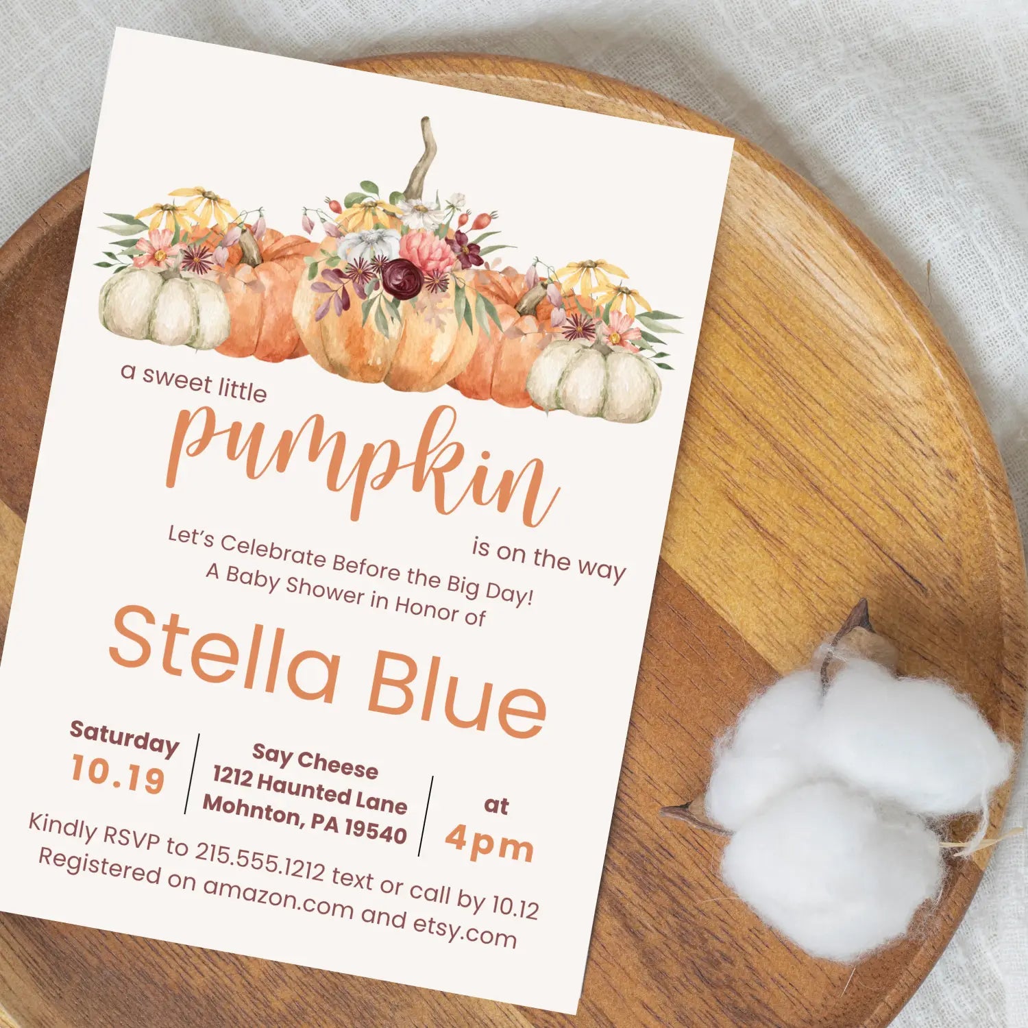 A little pumpkin baby shower invitations gender neutral invites custom or printed printable digital files