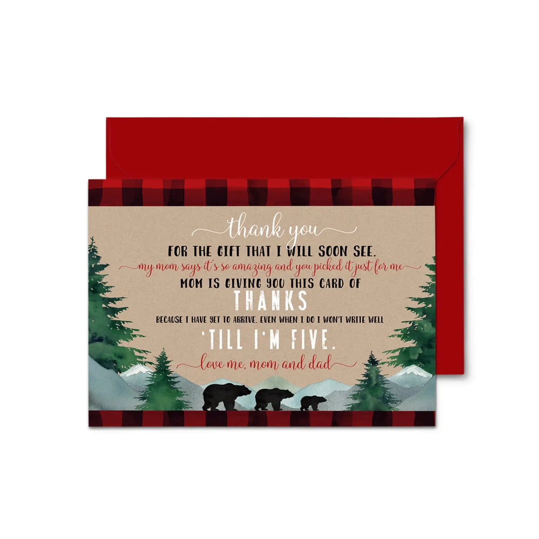 Lumberjack boys baby shower thank you cards - rustic (15 pack) with red envelopes 4x6 - office product