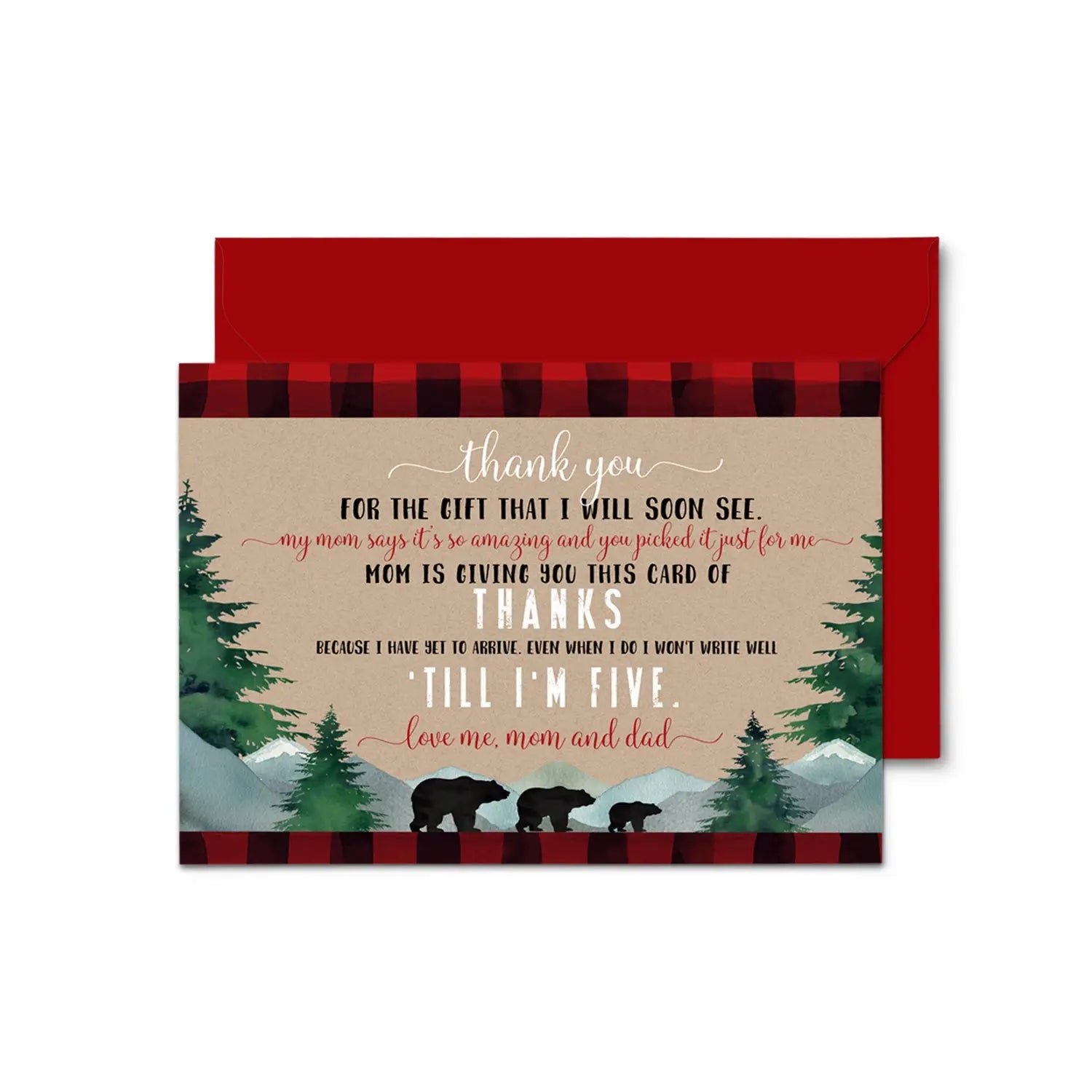 Lumberjack boys baby shower thank you cards - rustic (15 pack) with red envelopes 4x6 - office product
