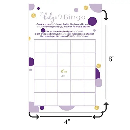 Mermaid princess baby shower bingo game - purple & gold - party games