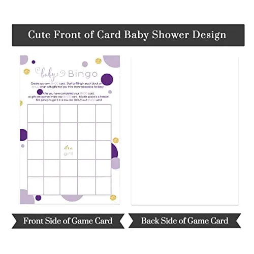 Mermaid princess baby shower bingo game - purple & gold - party games