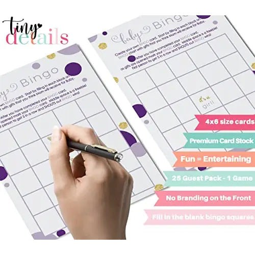 Mermaid princess baby shower bingo game - purple & gold - party games