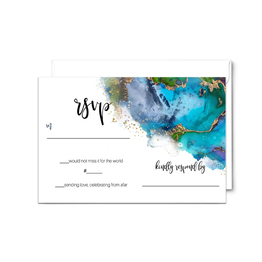 Modern teal & purple watercolor rsvp cards - chic wedding response set 3.5x5 envelopes included 25 pack - invitations