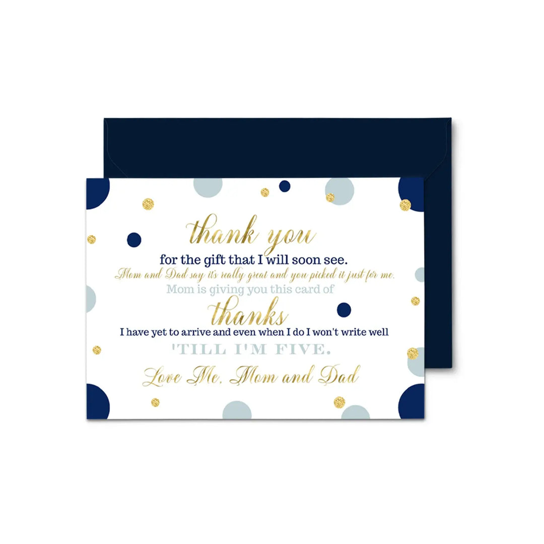 Navy and gold boys baby shower thank you cards - sophisticated (15 pack) with blue envelopes 4x6 - office product
