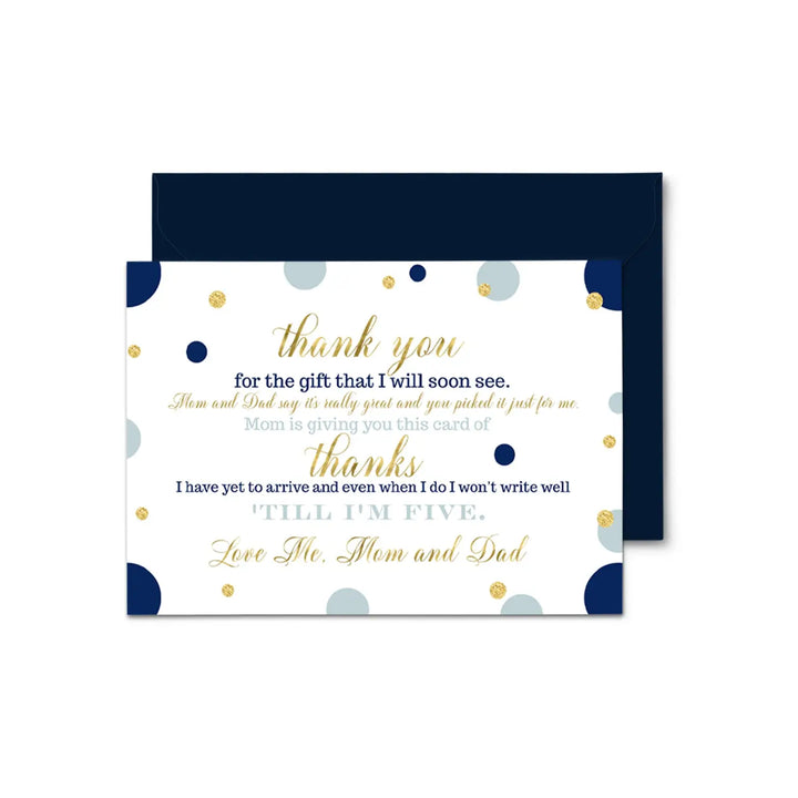 Navy and gold boys baby shower thank you cards - sophisticated (15 pack) with blue envelopes 4x6 - office product