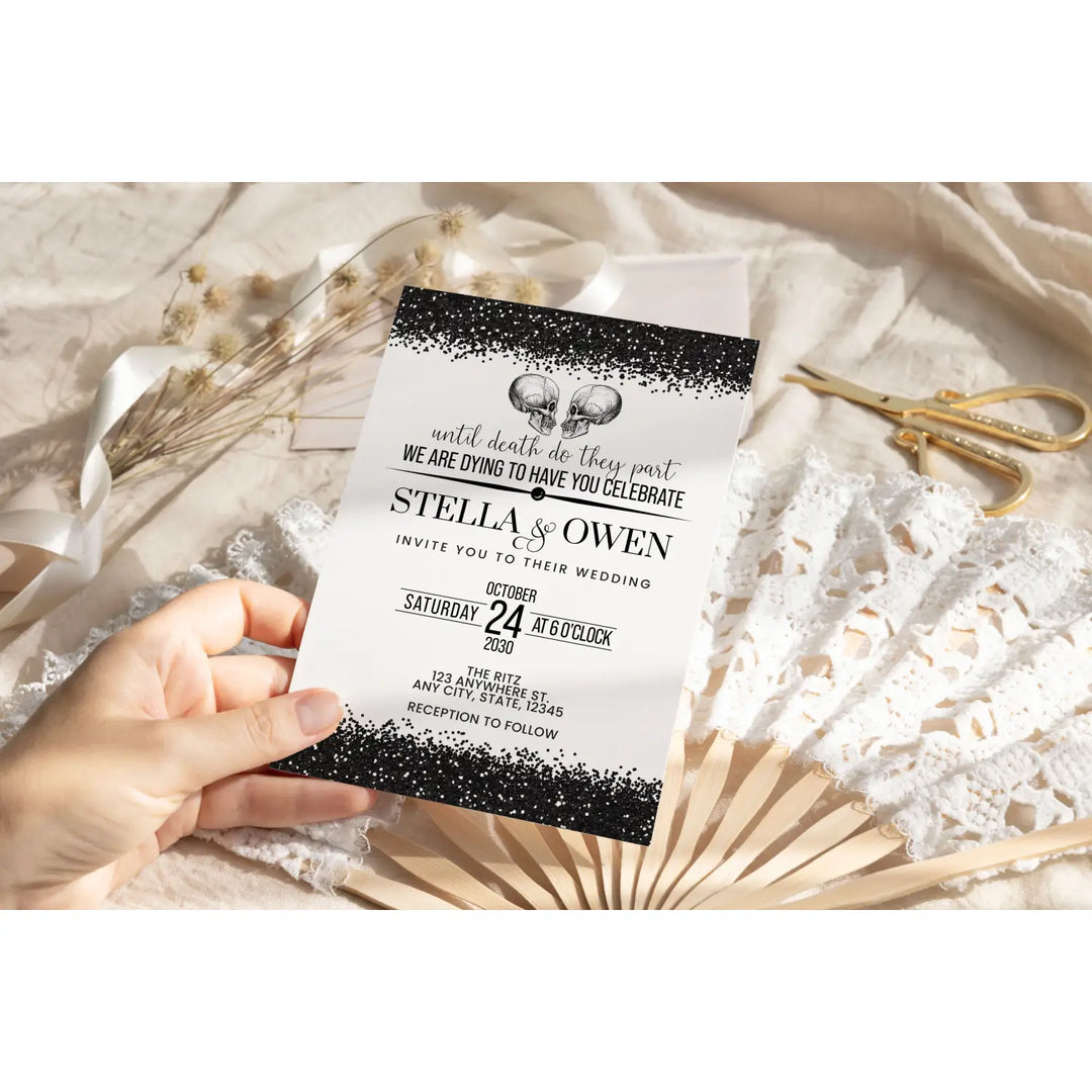 Glam skull black & white gothic personalized invitations β design for unique celebrations and events