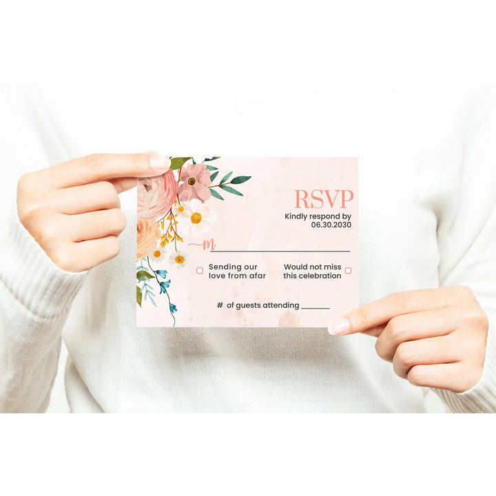 Personalized boho floral rsvp cards with envelopes - rustic terracotta and blush for weddings events - invitations