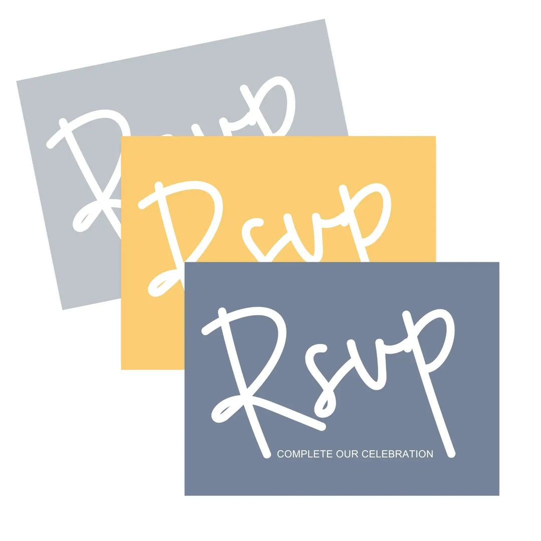 Personalized celestial rsvp cards with envelopes - custom printed - twilight dusk & starry yellow theme for weddings