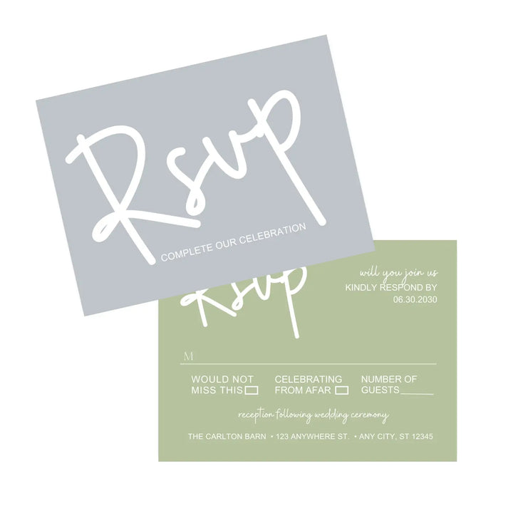 Personalized celestial rsvp cards with envelopes - custom printed - twilight dusk & starry yellow theme for weddings
