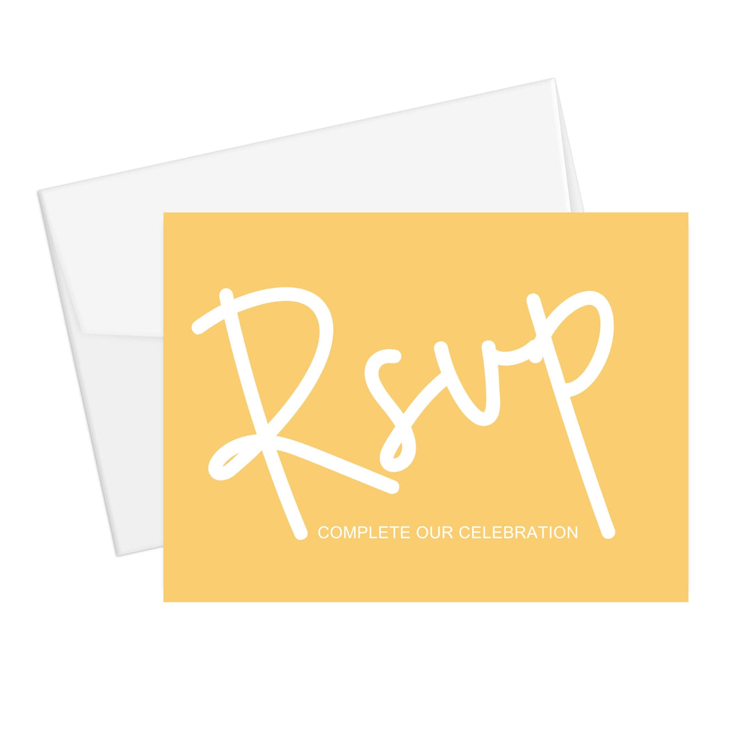 Personalized celestial rsvp cards with envelopes - custom printed - twilight dusk & starry yellow theme for weddings