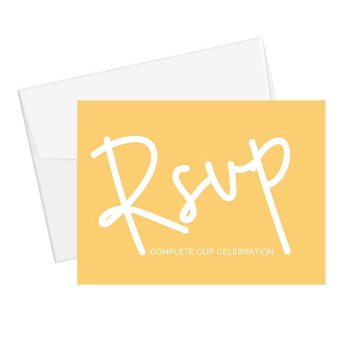 Personalized celestial rsvp cards with envelopes - custom printed - twilight dusk & starry yellow theme for weddings