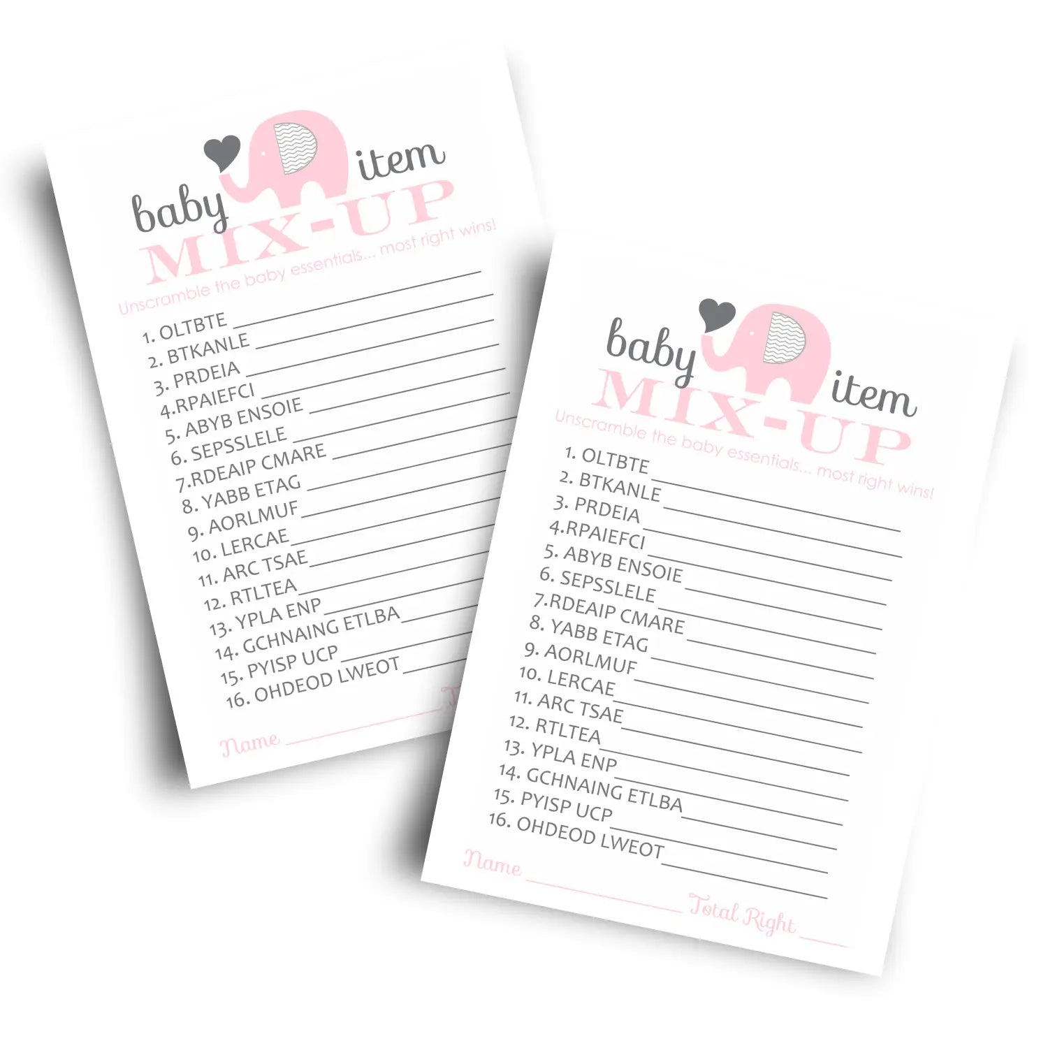 Pink elephant baby shower word scramble game - 25 pack cute guest party ideas unique favors and unscramble activity