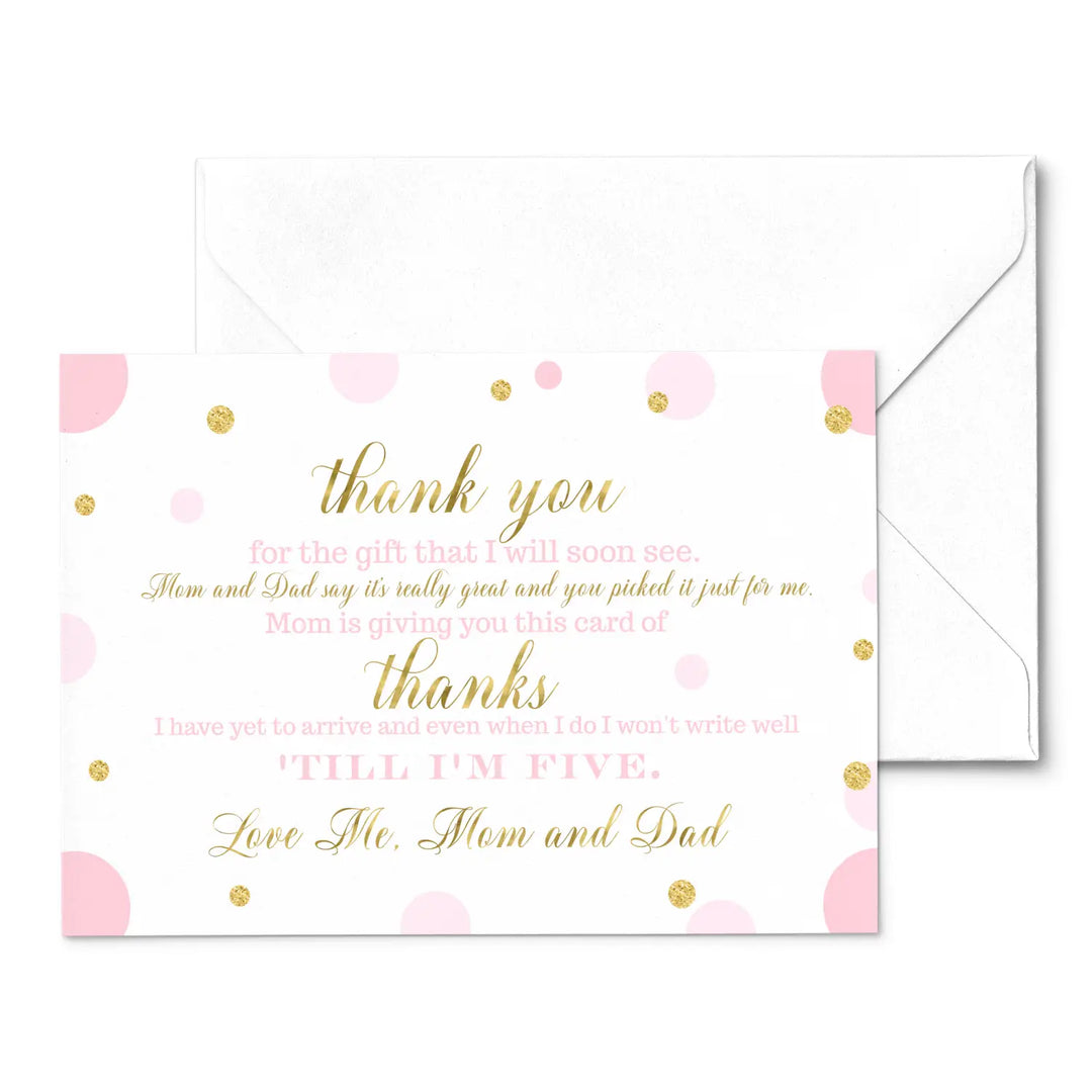 Pink and gold thank you cards for baby girl shower β personalized notecards (pack of 25) - office product