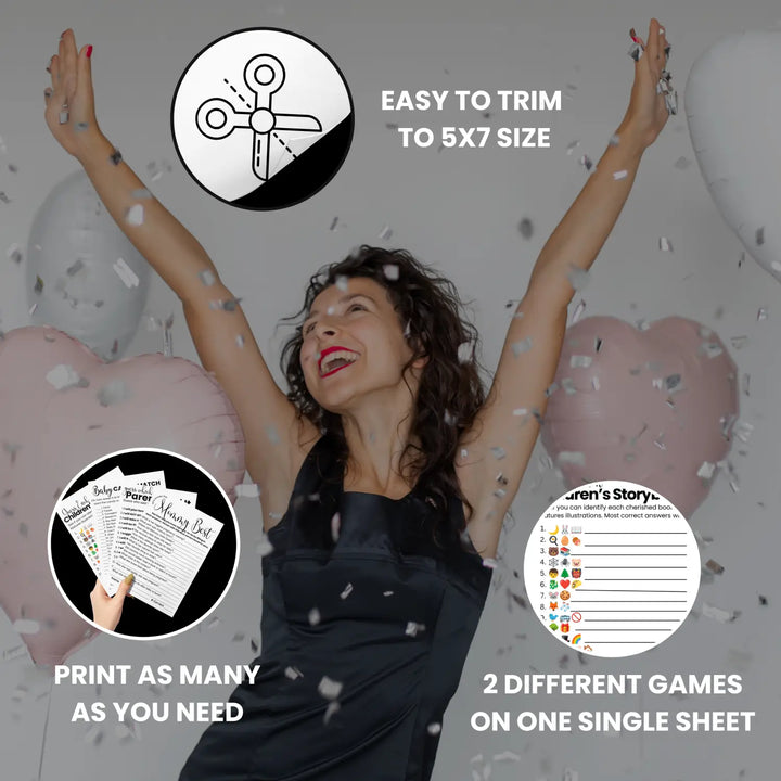 Printable baby shower game bundle - 4 fun games - 2 per 8.5x11 sheet - trimmed size 5x7 - instant download pdf