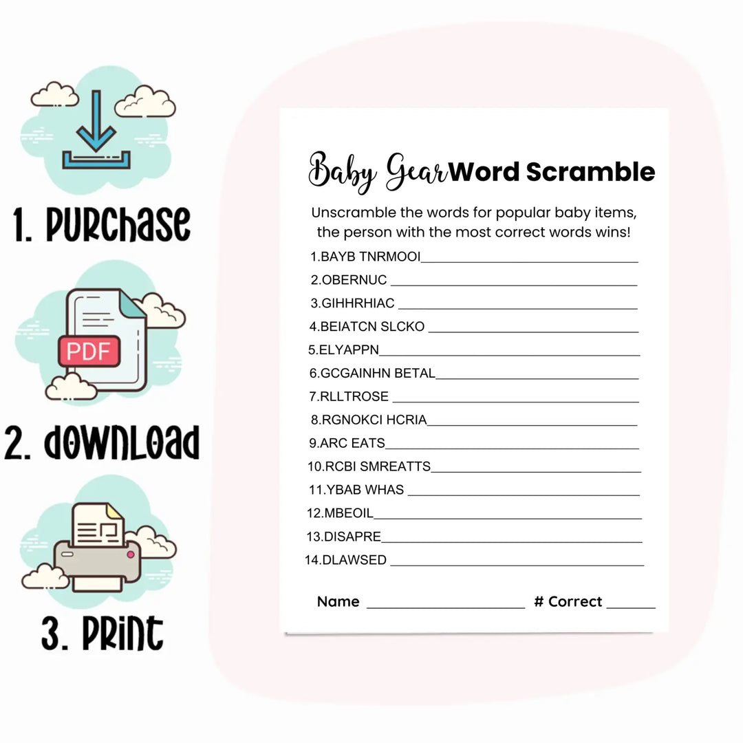 Printable baby shower game bundle - 4 fun games - 2 per 8.5x11 sheet - trimmed size 5x7 - instant download pdf