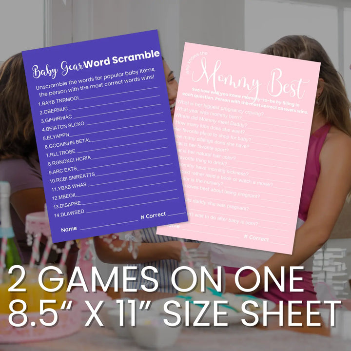 Printable baby shower game bundle - 4 fun games - instant download pdf - luna moon collection - partry