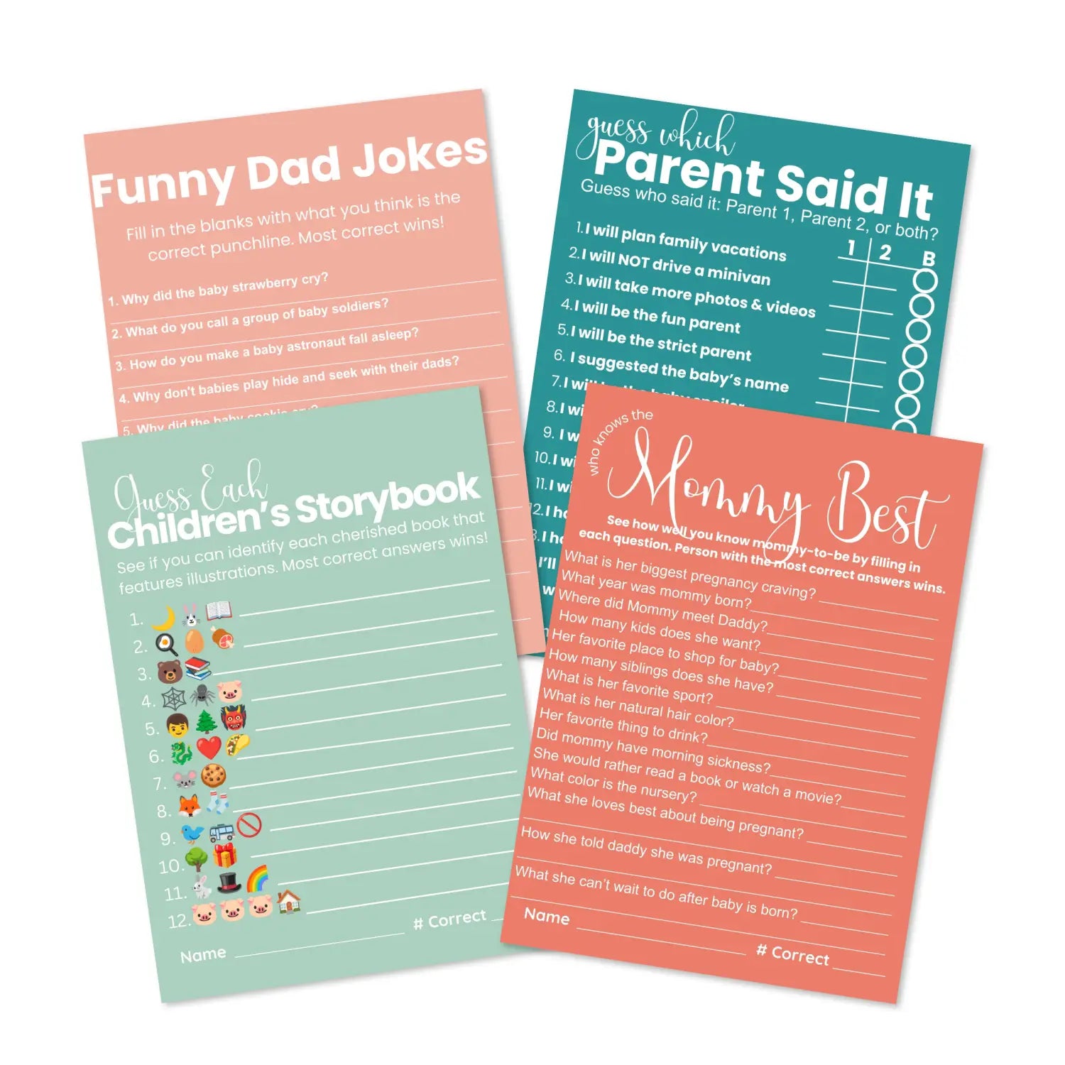 Printable baby shower game bundle - 4 fun games - instant download pdf himalayan collection - partry