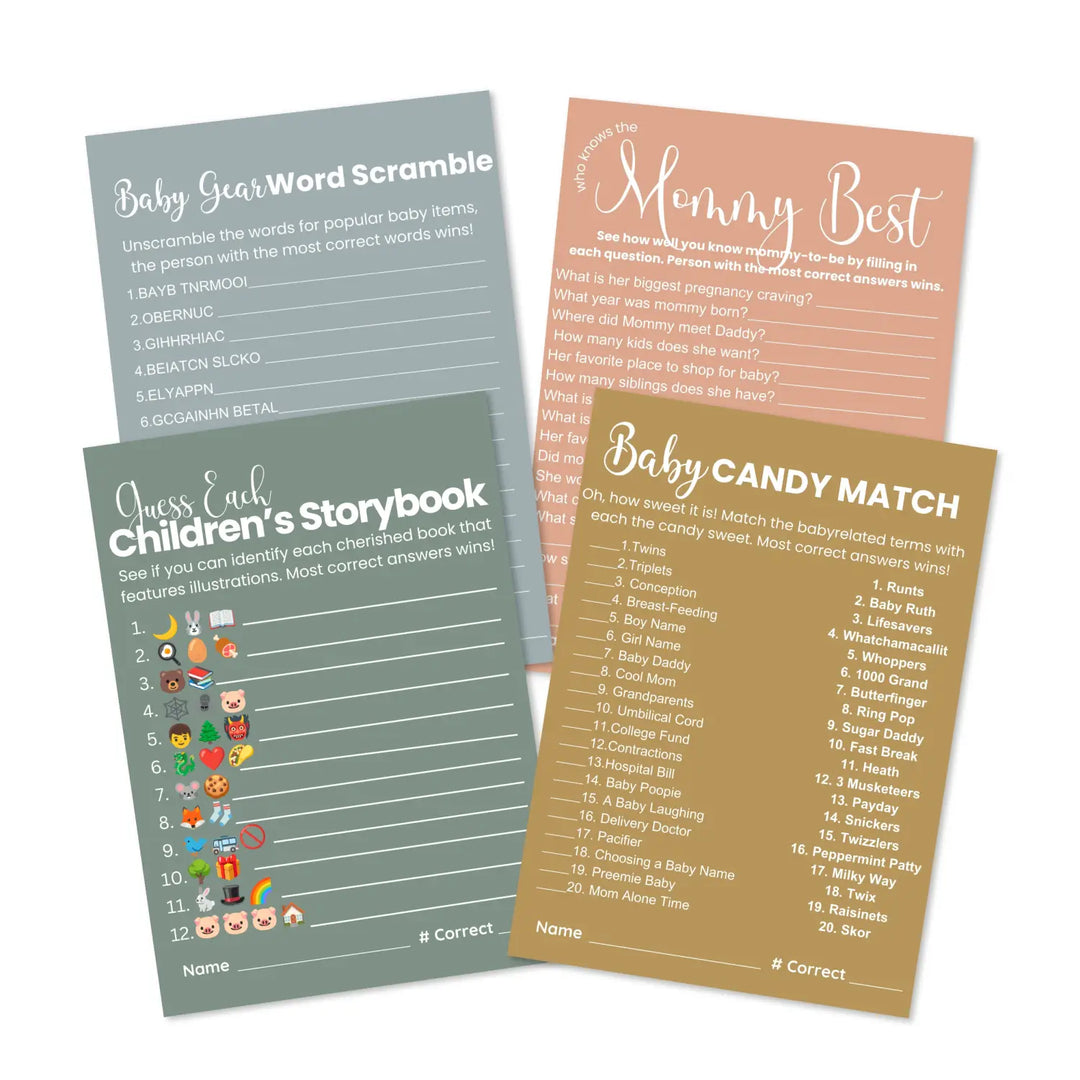 Printable baby shower game bundle hilarious activities - instant download pdf - boho neutral collection - partry