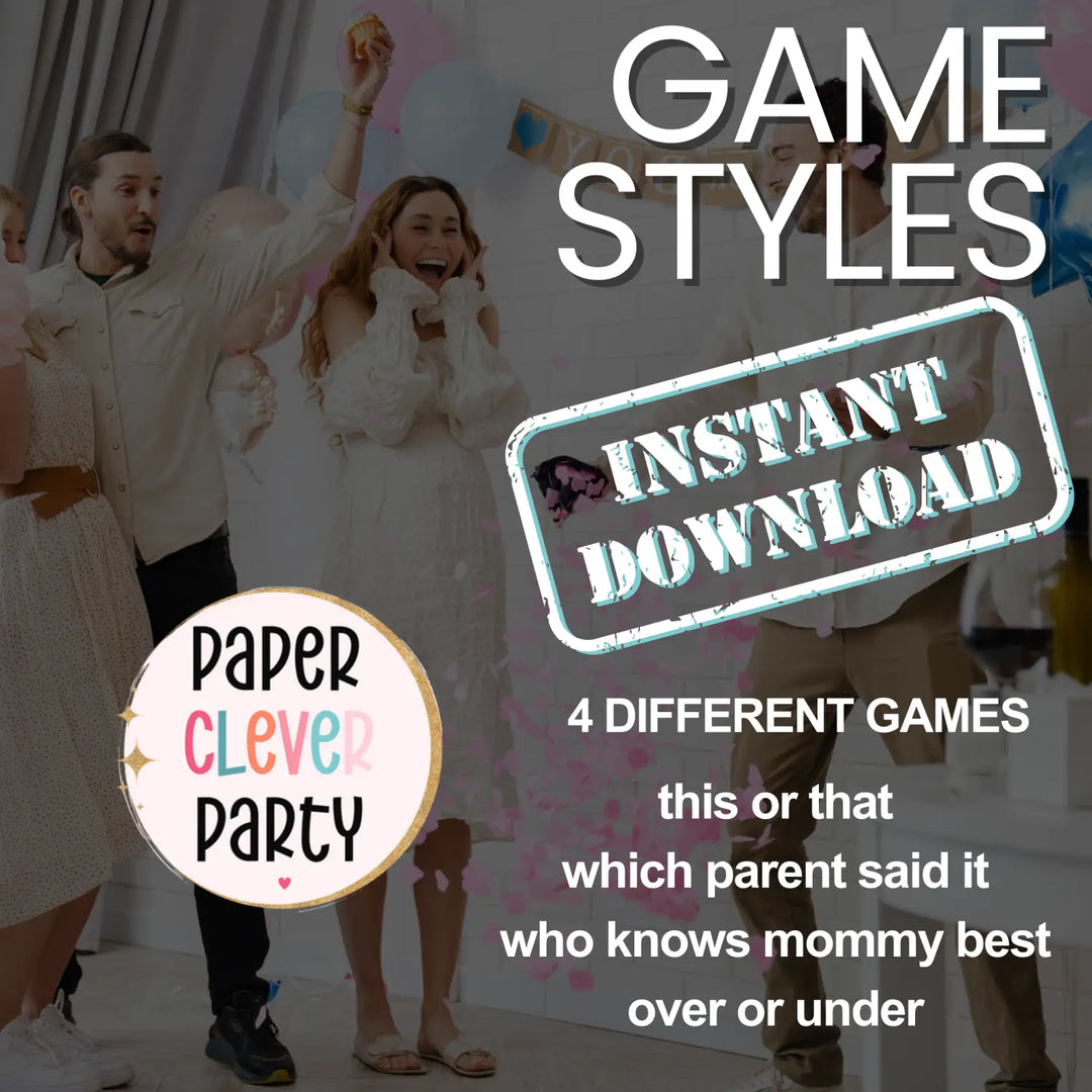 Printable baby shower game bundle - mommy best over under this or that guess who - 4 fun games - instant download pdf