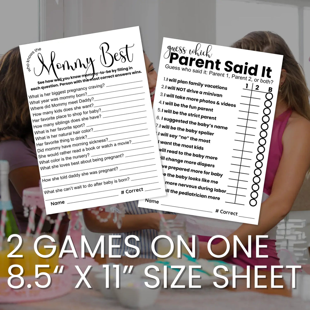 Printable baby shower game bundle - mommy best over under this or that guess who - 4 fun games - instant download pdf