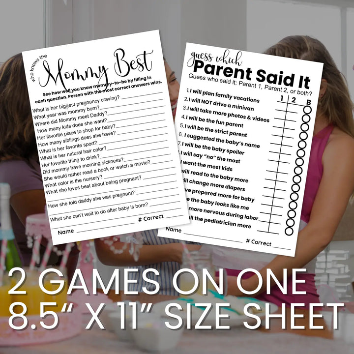 Printable baby shower game bundle - mommy best over under this or that guess who - 4 fun games - instant download pdf