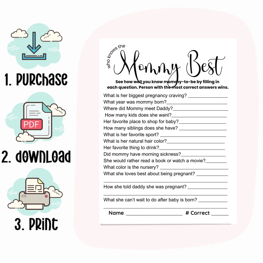Printable baby shower game bundle - mommy best over under this or that guess who - 4 fun games - instant download pdf
