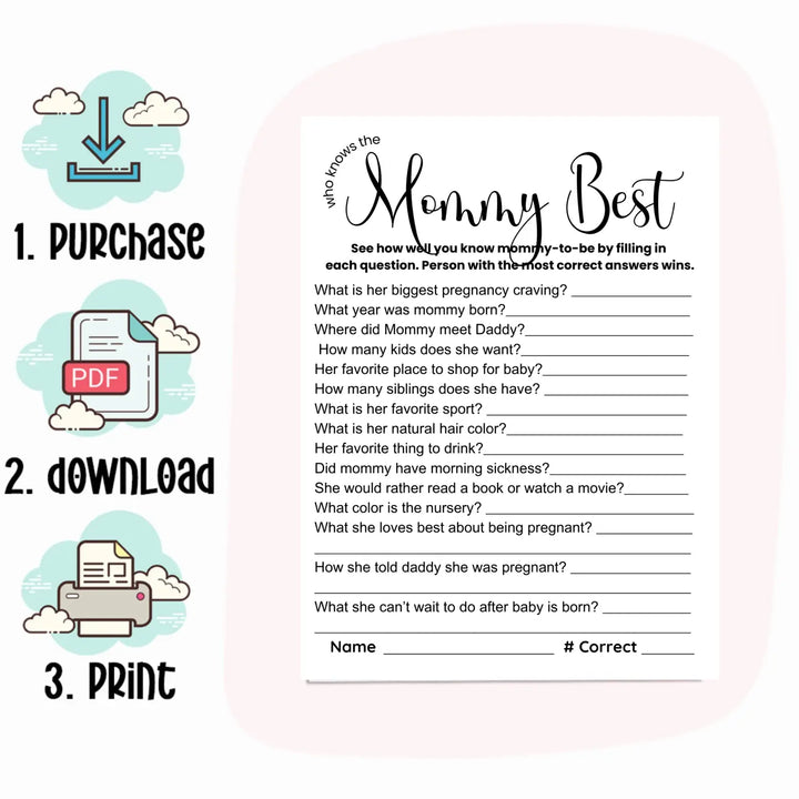 Printable baby shower game bundle - mommy best over under this or that guess who - 4 fun games - instant download pdf
